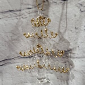 HAND BLOWN SPUN CLEAR GLASS CHRISTMAS TREE ORNAMENT.  NWOT